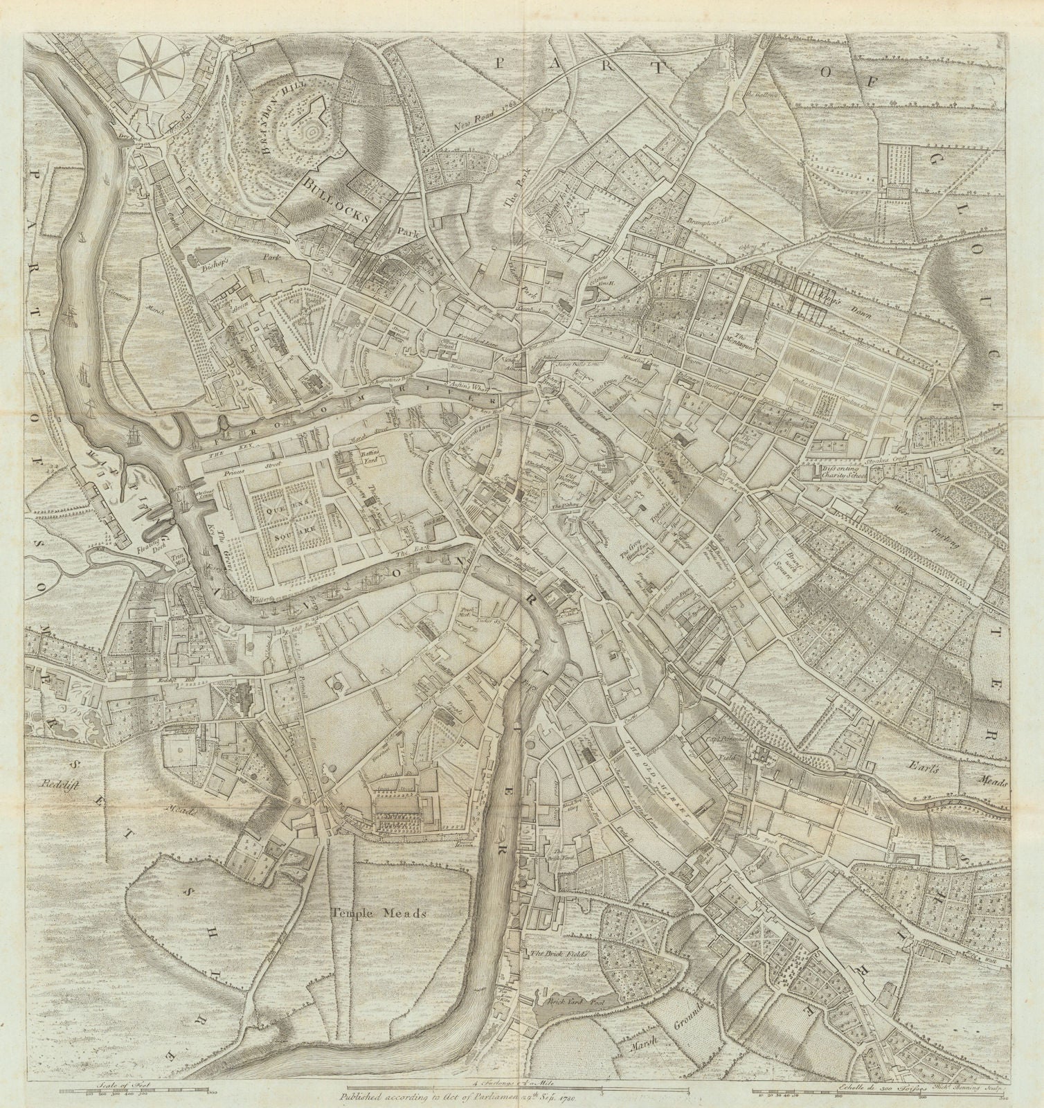Plan of the City of Bristol by Richard Benning 1780 (1789) old antique map